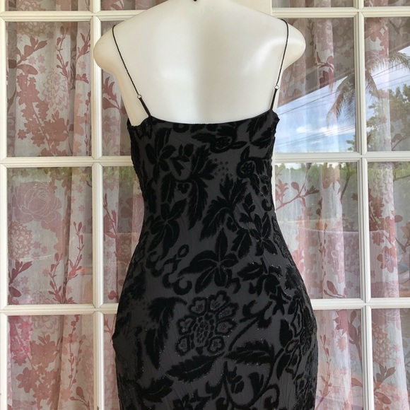 Black Vintage Velvet Burnout Asymmetrical Dress S - Picture 7 of 8